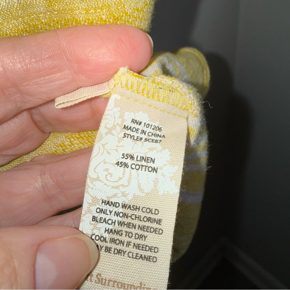 Soft Surroundings Cotton Linen Blend Button Front Blouse Top-Yellow White-1X - Picture 8 of 11
